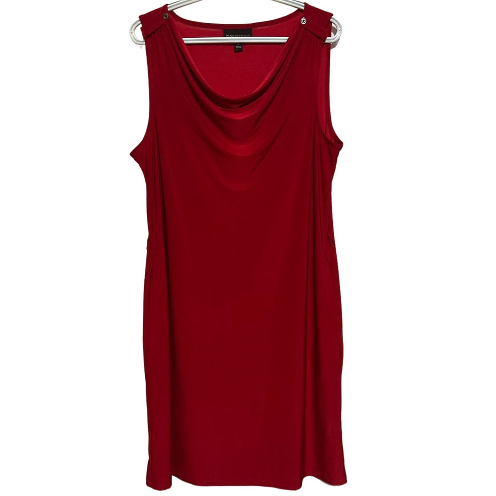 Dana Buchman Women's Sleeveless Scoop Neck Red Dress Pockets Size L